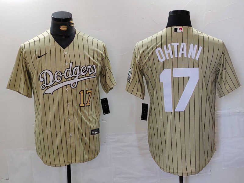 Men Los Angeles Dodgers 17 Ohtani Green Stripe Fashion Nike Game MLB Jersey style 7067